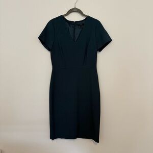 J. Crew Dark GreenSuiting Dress, Back Zip and Vent. V-Neck. Short Sleeve